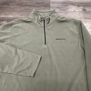 Eddie Bauer Olive Green Mens 2XL 1/4 Zip Mock‎ Neck Fleece Pullover Jacket